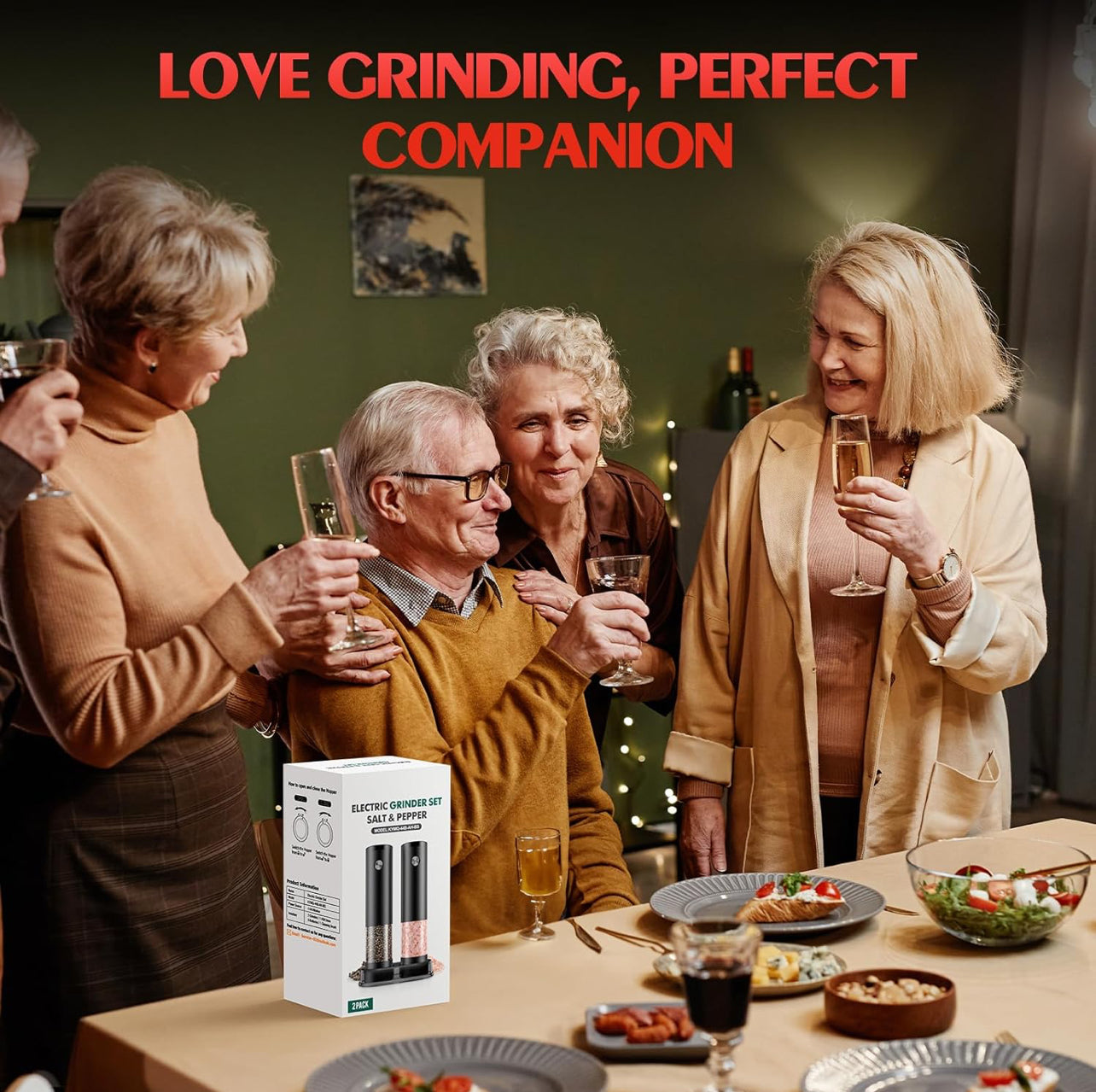 Electric Salt and Pepper Grinder Set Automatic Battery Pepper Mill Shakers Adjustable Coarseness Upgraded Larger Capacity with Led