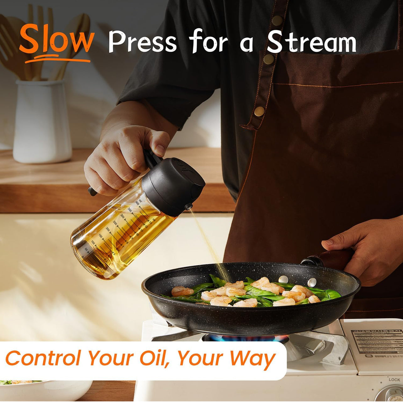 Glass Olive Oil Sprayer 16oz/470ml – 2 in 1 Olive Oil Dispenser Bottle for Kitchen Gadgets and Air Fryer Accessories, Salad, BBQ - Black