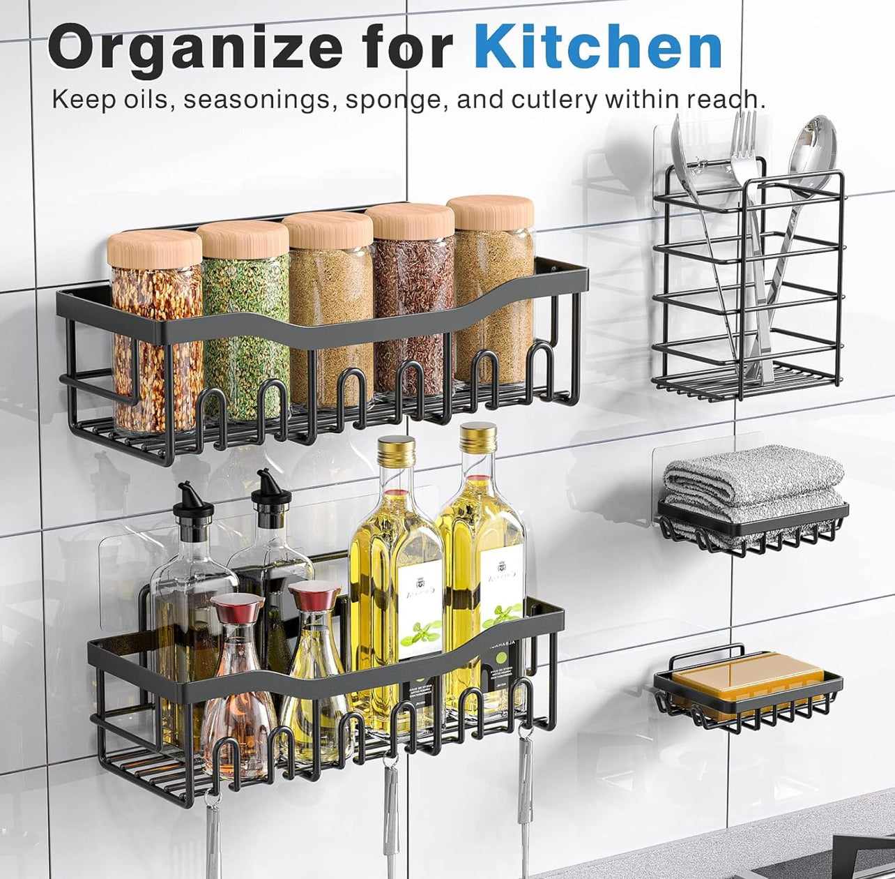 Adhesive Shower Caddy, 5 Pack Rustproof Stainless Steel Bath Organizers With Large Capacity, No Drilling Shelves for Bathroom Storage & Home Decor