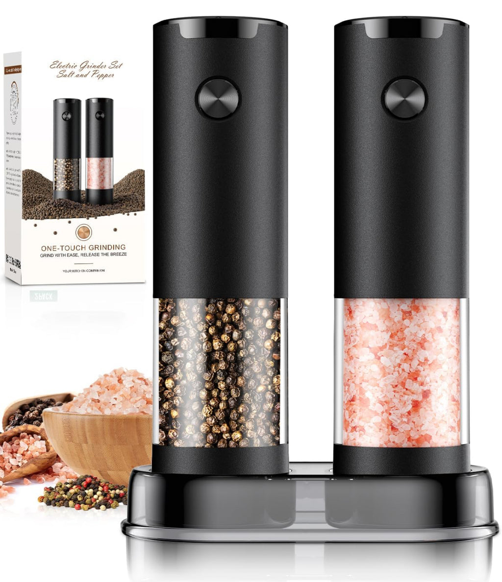 Electric Salt and Pepper Grinder Set Automatic Battery Pepper Mill Shakers Adjustable Coarseness Upgraded Larger Capacity with Led