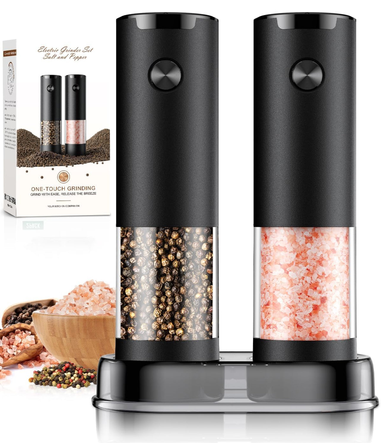 Electric Salt and Pepper Grinder Set Automatic Battery Pepper Mill Shakers Adjustable Coarseness Upgraded Larger Capacity with Led