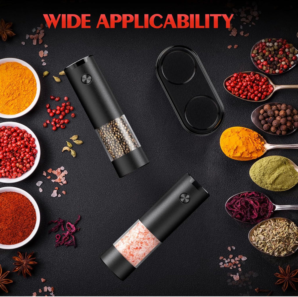 Electric Salt and Pepper Grinder Set Automatic Battery Pepper Mill Shakers Adjustable Coarseness Upgraded Larger Capacity with Led