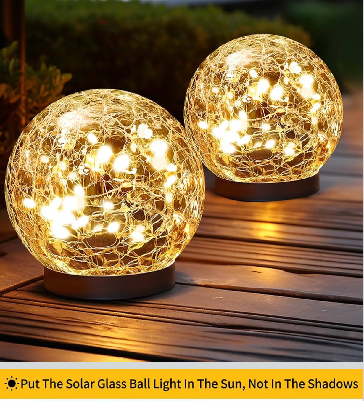 2 Solar Globe Lights Outdoor Waterproof-Solar Balls Garden-Cracked Glass Ball Solar Lights Outdoor-Solar Orbs Outside-Outdoor Decorations Patio & Yard Lawn Backyard Decor