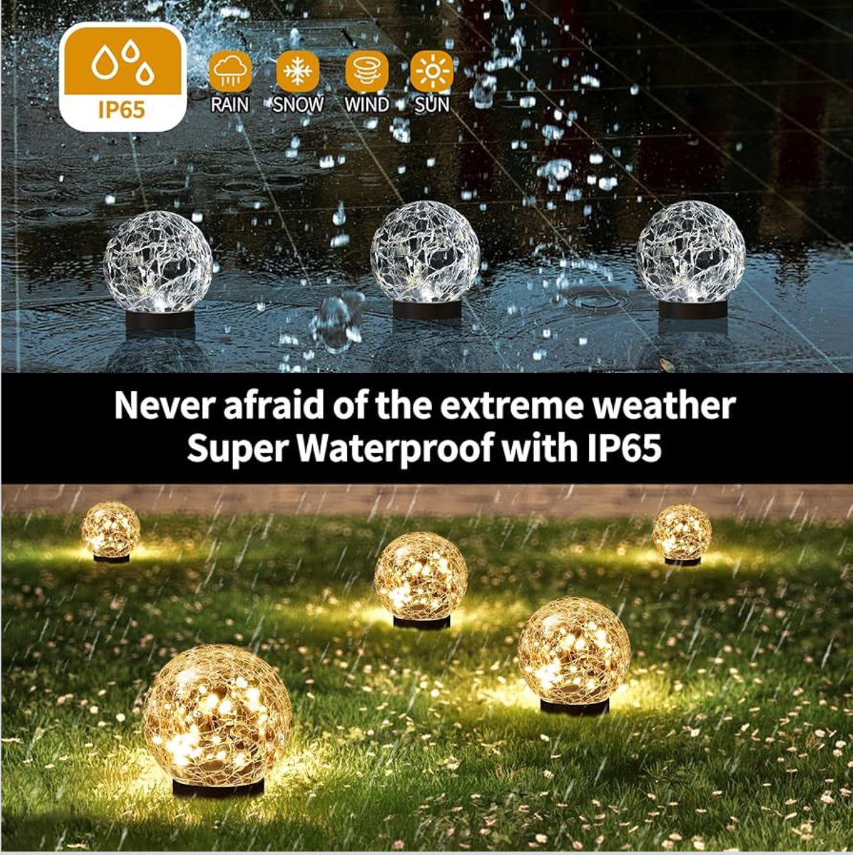 2 Solar Globe Lights Outdoor Waterproof-Solar Balls Garden-Cracked Glass Ball Solar Lights Outdoor-Solar Orbs Outside-Outdoor Decorations Patio & Yard Lawn Backyard Decor