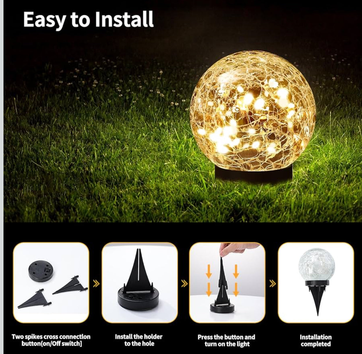 2 Solar Globe Lights Outdoor Waterproof-Solar Balls Garden-Cracked Glass Ball Solar Lights Outdoor-Solar Orbs Outside-Outdoor Decorations Patio & Yard Lawn Backyard Decor