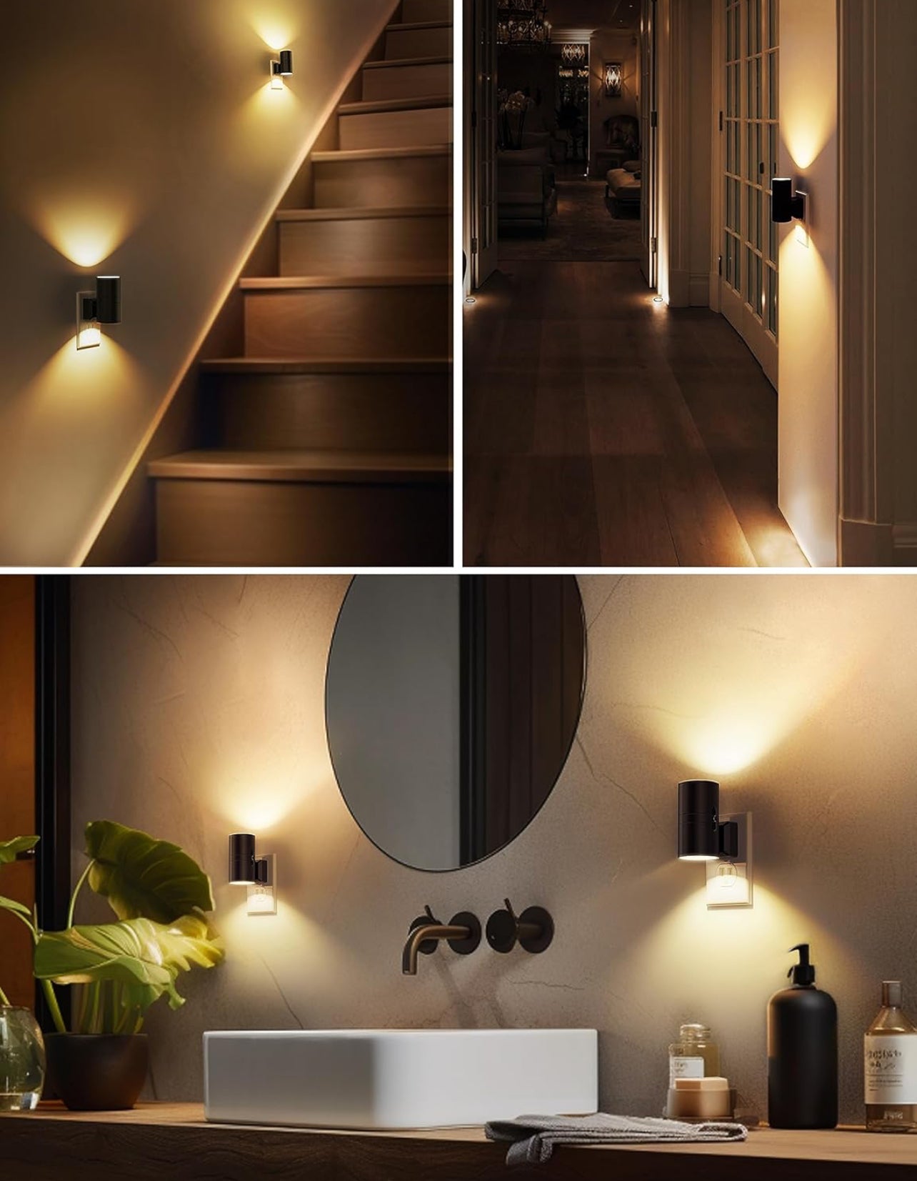 2 LED Night Light Plug in, Modern Night Lights Plug into Wall, Dusk to Dawn Sensor, 0-100LM Adjustable Brightness, Dimmable Night Lights for Hallway Bedroom Stairway